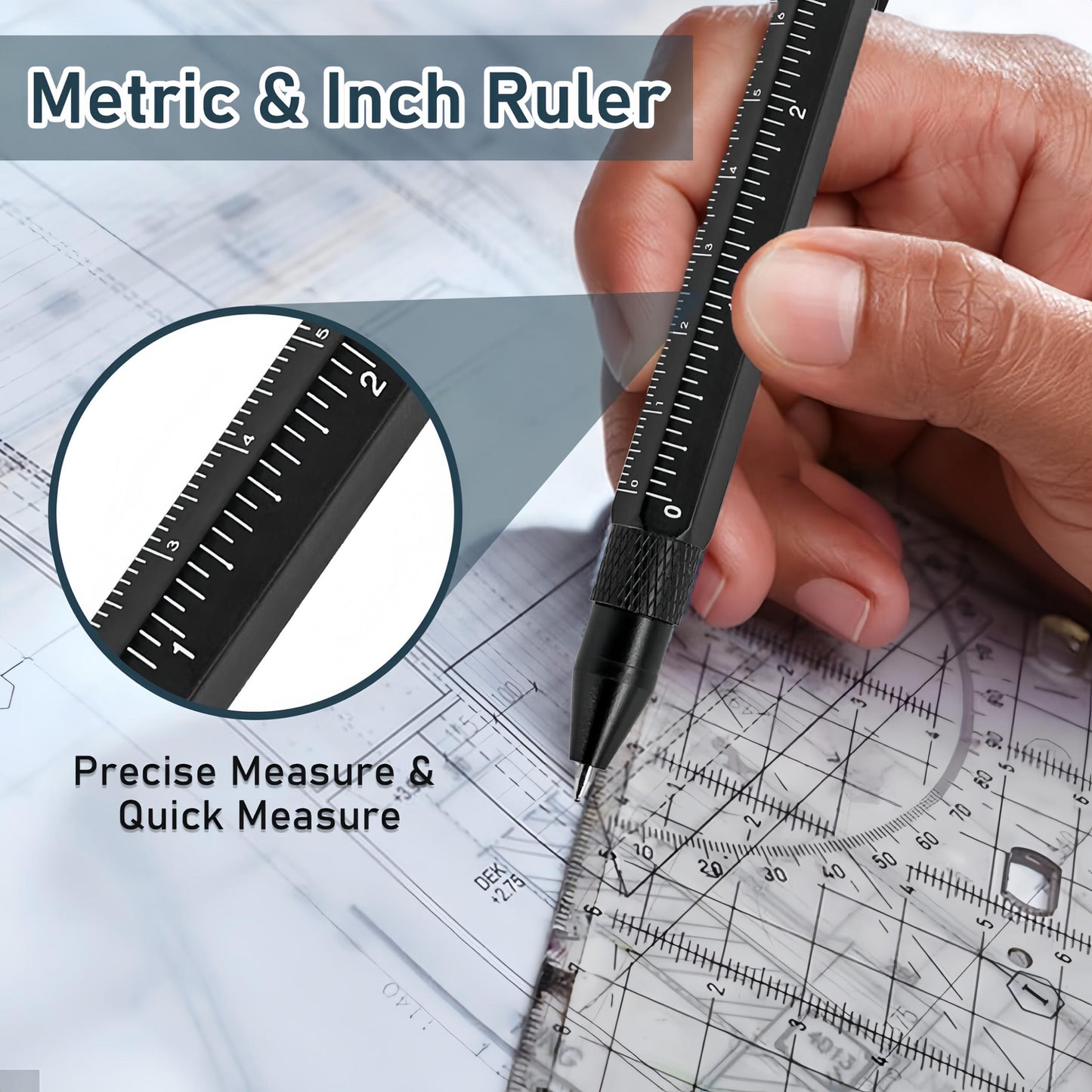MakerJoy 11 In 1 Multi-Tool EDC Pen with Ruler, Level, Bottle Opener for Handyman
