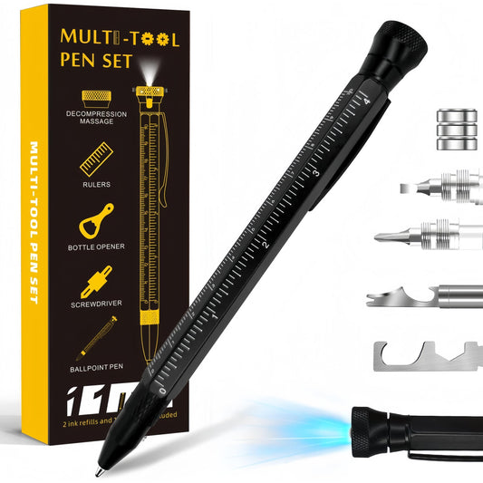 MakerJoy 11 In 1 Multi-Tool EDC Pen with Ruler, Level, Bottle Opener for Handyman