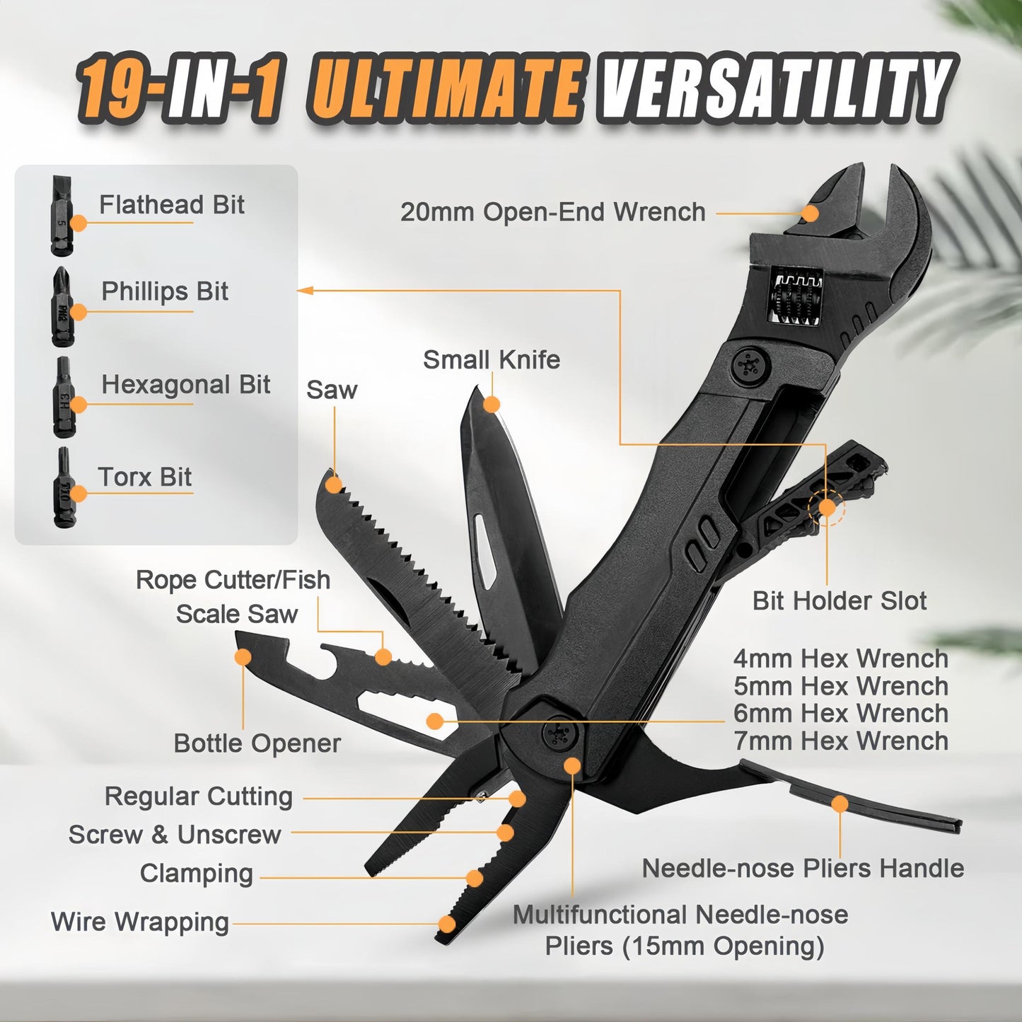 MakerJoy 19 In 1 Multitool Wrench with Wire Cutter for Outdoor Camping