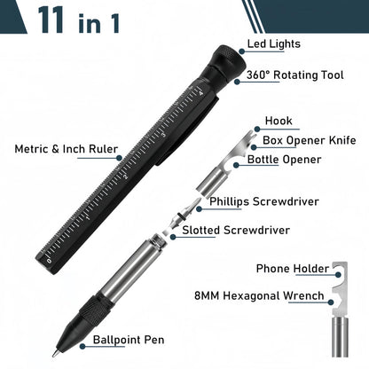 MakerJoy 11 In 1 Multi-Tool EDC Pen with Ruler, Level, Bottle Opener for Handyman